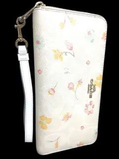 COACH コーチ C8695 長財布 花柄 フローラル ホワイト ストラップ付