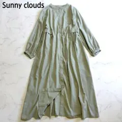 美品 サニークラウズ スタンドカラー ロングワンピース 麻混 はおり 3L