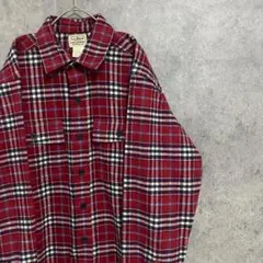 00s エルエルビーン　長袖　ネルシャツ　チェック　メンズs 古着　赤　綿
