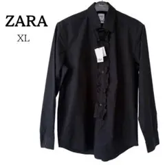 【ZARA】大きいサイズ 新品未使用 長袖フリルブラウス 黒 XL