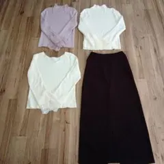 ナチュラルクチュール一度着用のみリブ編み長袖トップス3点セットとスカート