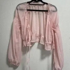 GRL シアー素材 ピンク クロップドカーディガン