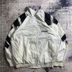 90s アディダス ナイロン ジャケット アイボリー ロゴ 刺繍 オールド 短丈