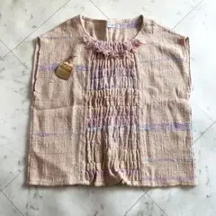 さをり織り SAORI ベスト ジレ ハンドメイド ピンクベージュ 手作り