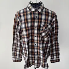 Gapギャップメンズチェック柄長袖ネルシャツオレンジ / ネイビー /ホワイト
