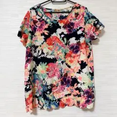 COCO AND MAIN 花柄半袖Tシャツ Lサイズ ブラック 黒