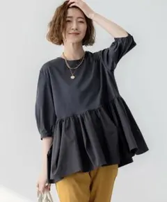 sono ペプラムブラウス 半袖 パール装飾 イエロー トップス fitmore 