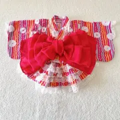 美品　90 ベビー浴衣　セパレート　浴衣ドレス　ピンク　ストライプ　花柄　レース