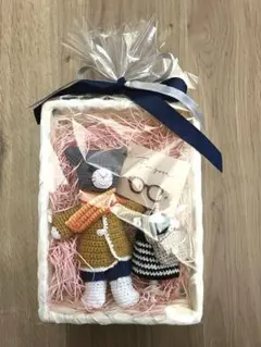 ハンドメイド　ネコ　コットンあみぐるみ　着せ替えギフトラッピング　ロシアンブルー