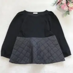 リヴィエッタ 長袖トップス 異素材 カットソー キルティング シンプル 無地 黒