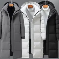 ダウンコート メンズ ロング コート 冬服 大きいサイズ 中綿 フード付き 厚手のサムネイル