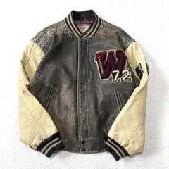 希少古着✨オールレザースタジャン 羊革 L バーシティジャケット ヴィンテージ