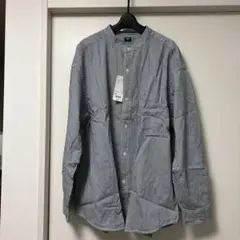 ヒッコリーオーバーサイズ スタンドカラーシャツ★ユニクロ★メンズXXL