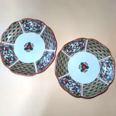 新品【2枚セット】 有田焼 古伊万里 色絵 輪花皿 金彩錦唐草 取分け皿
