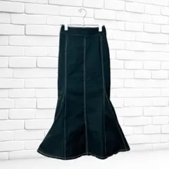 【フェミニン】GU フレアスカート マーメイド S ブラック ロング ストレッチ