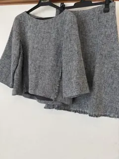 INED イネド ツイード セットアップ ブラウス スカート グレー