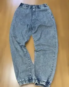 しまむら デニムジョガーパンツ Mサイズ ケミカルウォッシュ ブルー