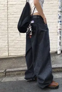 ストライプワイドコットンパンツ