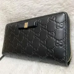 美品✨ グッチ 財布 ラウンドファスナー GGシマ リボン インターロッキング
