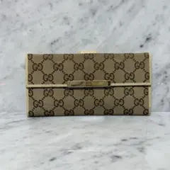 GUCCI グッチ 長財布 キャンバス GG ホワイト プレートロゴ