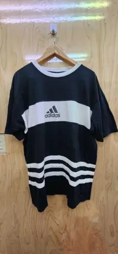 90s 万国旗タグ adidas Tシャツ L 黒/白
