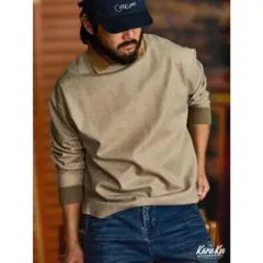 karaku 微起毛　袖配色切り替えニットスウェット