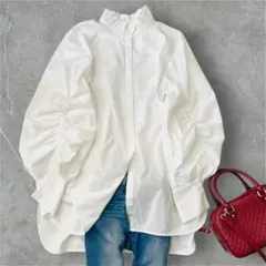 極美品　カデュネ フリルカラーブラウス スタンドカラー ボリューム袖 38