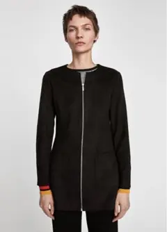 新品☆ZARA ザラ ロング丈ジップアップジャケット XS Blackのサムネイル