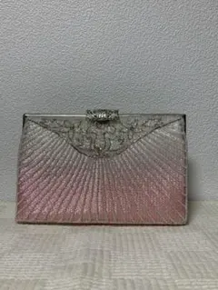 ビーズ装飾 和装バッグ ピンクシルバー　成人式　　　昭和レトロ