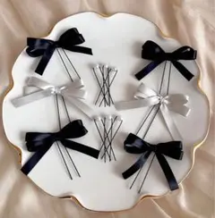 ヘアメリボン　リボンピン　ライブ　推し活　量産型　推し色　ブラック　シルバー