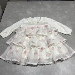 mezzo piano フリルドレス サイズ80cm ホワイト/ピンク