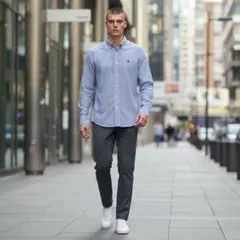 Abercrombie & Fitch メンズ水色 ストライプシャツ M 長袖