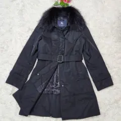 美品☆バーバリーロンドン　ベルテッドコート　フォックスファー　メガチェック　中綿