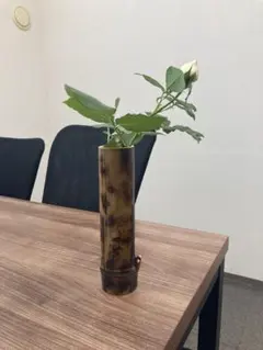 ハンドメイド　竹アート　竹製円筒形一輪挿し