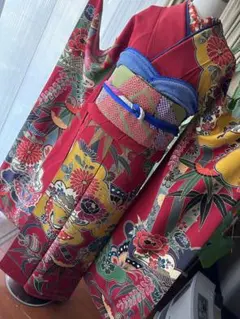 再値下げ　琉球紅型 正絹 小紋 紅型➕半幅帯、帯揚げ、帯締め 霜月在庫処分！】【琉球紅型】 開き仕立て・中古 【人間国宝 玉那覇有