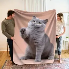 ブリティッシュショートヘア　猫柄　プリント　膝掛け　ブランケット　毛布　猫　ネコ