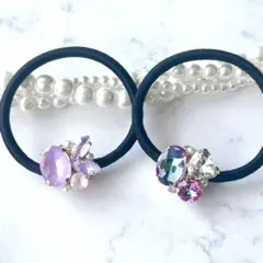 【限定セット】パープル系ストーン　キラキラ　ヘアゴム　ハンドメイド