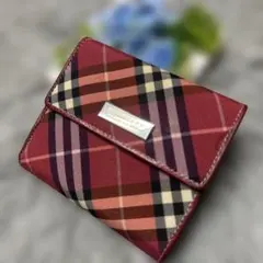 Burberry チェック柄 二つ折り財布 ボルドー系