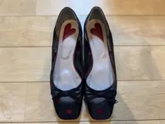 【美品】DIANAダイアナ メッシュフロッキーハート リボンフラットシューズ
