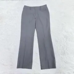美品 センタープレスストレートスラックス L グレー 光沢 オフィスコーデ 面接