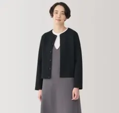 【美品】MUJI 二重編みスウェットカーディガン ブラック M