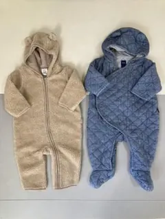 baby GAP ベージュ・ブルー ロンパースセット 6-12ヶ月