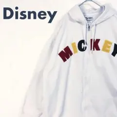 2883 オールドディズニー　ミッキー　刺繍　ロゴ　パーカー　フーディ　　白