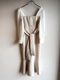 eeyou マーメイドワンピース ベージュ S 韓国　結婚式 お呼ばれ