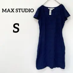 MAX STUDIO 【S】半袖 膝丈ワンピース ネイビーのサムネイル