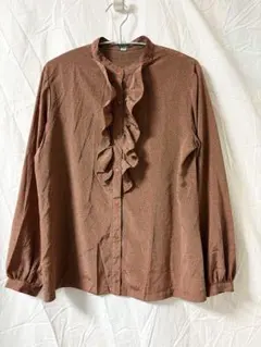 used 古着 フリル ポリシャツ 長袖 小花柄