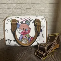 落書き風くまデザイン 2WAYショルダーバッグ ハンドバッグ 個性派 韓国風