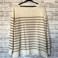 グラシア　レディース薄手ニットLL(XL)白ベージュ　冬服トップス ボーダー