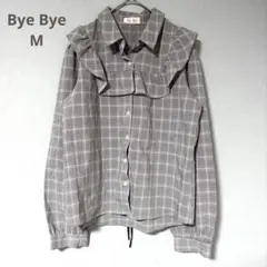 Bye Bye チェック　フリル　ブラウス　シャツ　リボン　M グレー　a503のサムネイル