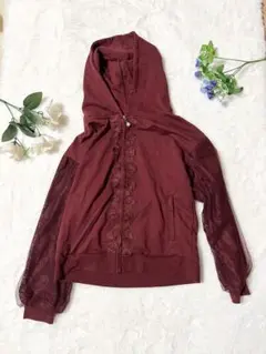 axes femme M ボルドー レース袖 パールジップ パーカーのサムネイル